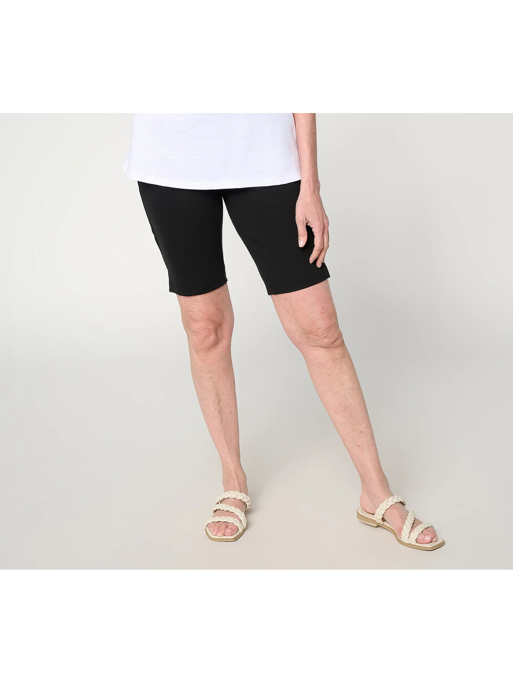 Belle by Kim Gravel Ponte Hollywood Waist Pull-On Bermuda Short Black Regular 16